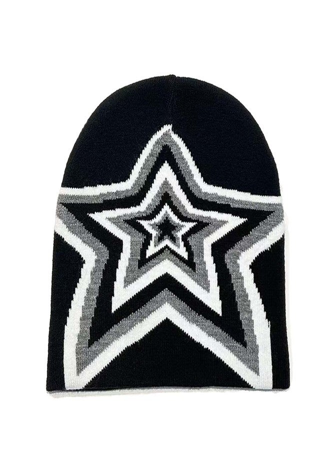 Sumleno Y2k Beanies Star Graphic Crochet Hats for Women Men Cutecore Gyaru Grunge Clothes Alt Emo Accessories Harajuku Streetwear (Black,One Size) - Image 1